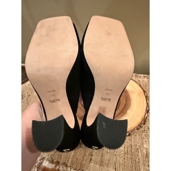 Coach Laurence Suede Sandal Black Block Heel Dressy Classic Elegant 9.5 Worn 1X - Picture 14 of 15